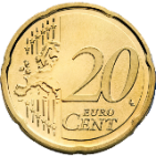 Монета регулярного обращения 20 центов.