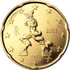 Монета регулярного обращения 20 центов. Италия.
