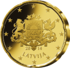 Монета регулярного обращения 20 центов. Латвия.