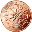 Монета регулярного обращения 2 цента. Австрия.