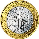 Монета регулярного обращения 1 евро. Франция.