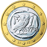 Монета регулярного обращения 1 евро. Греция.