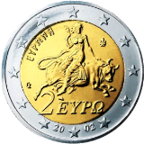 Монета регулярного обращения 2 евро. Греция.