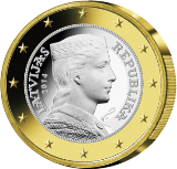 Монета регулярного обращения 1 евро. Латвия.