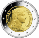 Монета регулярного обращения 2 евро. Латвия.