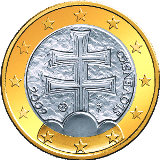 Монета регулярного обращения 1 евро. Словакия.